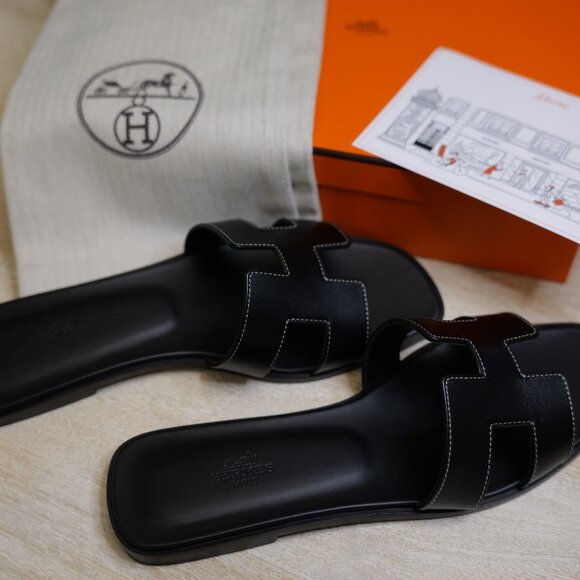 NIB Hermès Oran Sandals Black Leather EU 41 US 9.5 - Picture 7 of 16